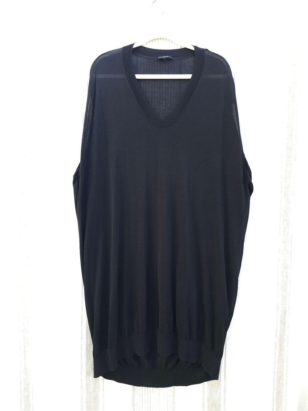 COS Sweater Dress Womens Size Large Black Oversized V-Neck Knit Semi Sheer